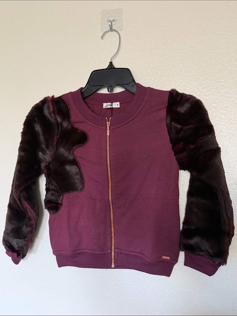 Junior Gaultier Burgundy Zip Jacket with Faux Fur Sleeves